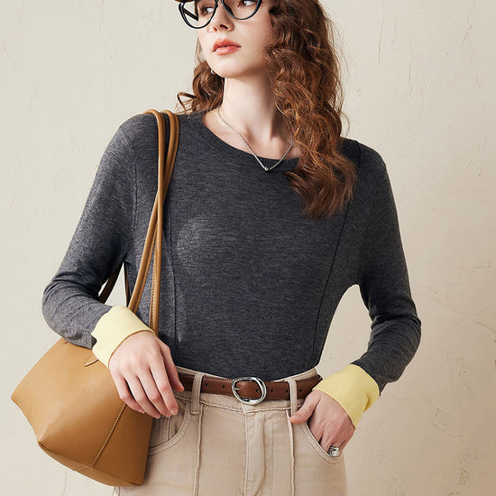 COMOBOCA Charcoal Women's Essential Color-Blocked Knit Sweater