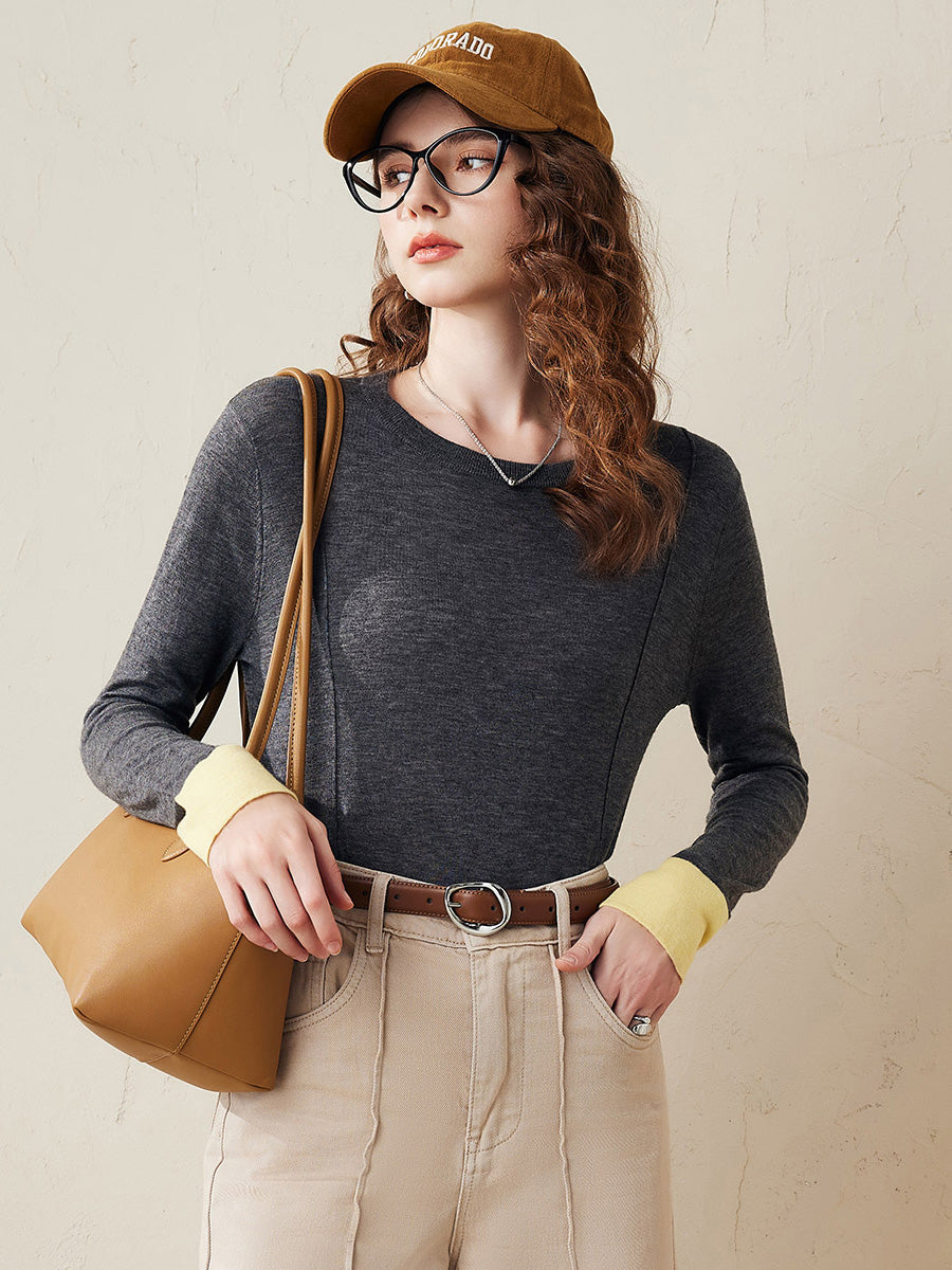 COMOBOCA Charcoal Women's Essential Color-Blocked Knit Sweater