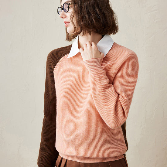 COMOBOCA 100% Cashmere Women's Color Block Knit Sweater