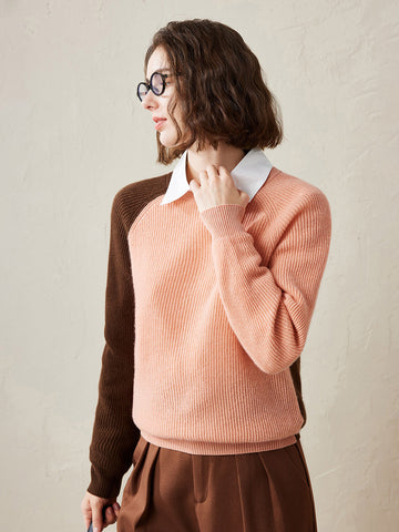 COMOBOCA 100% Cashmere Women's Color Block Knit Sweater