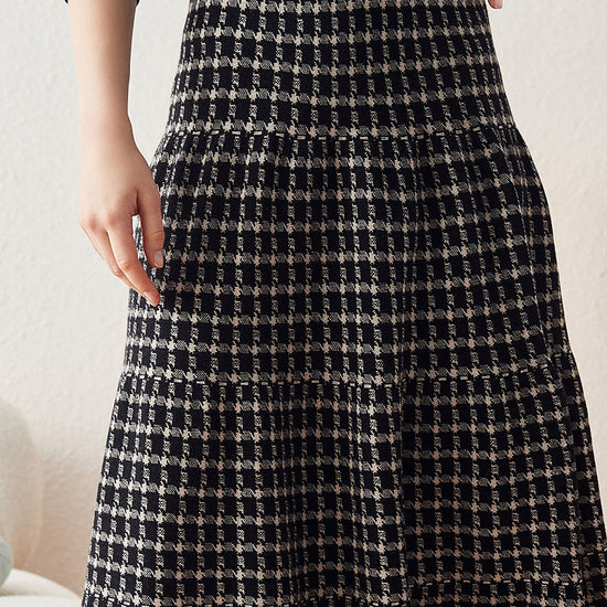 COMOBOCA Women's Plaid Wool Knit A Line Skirt