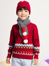 COMOBOCA RED 100% Wool Kids' Round Neck Striped Cable Knit Sweater