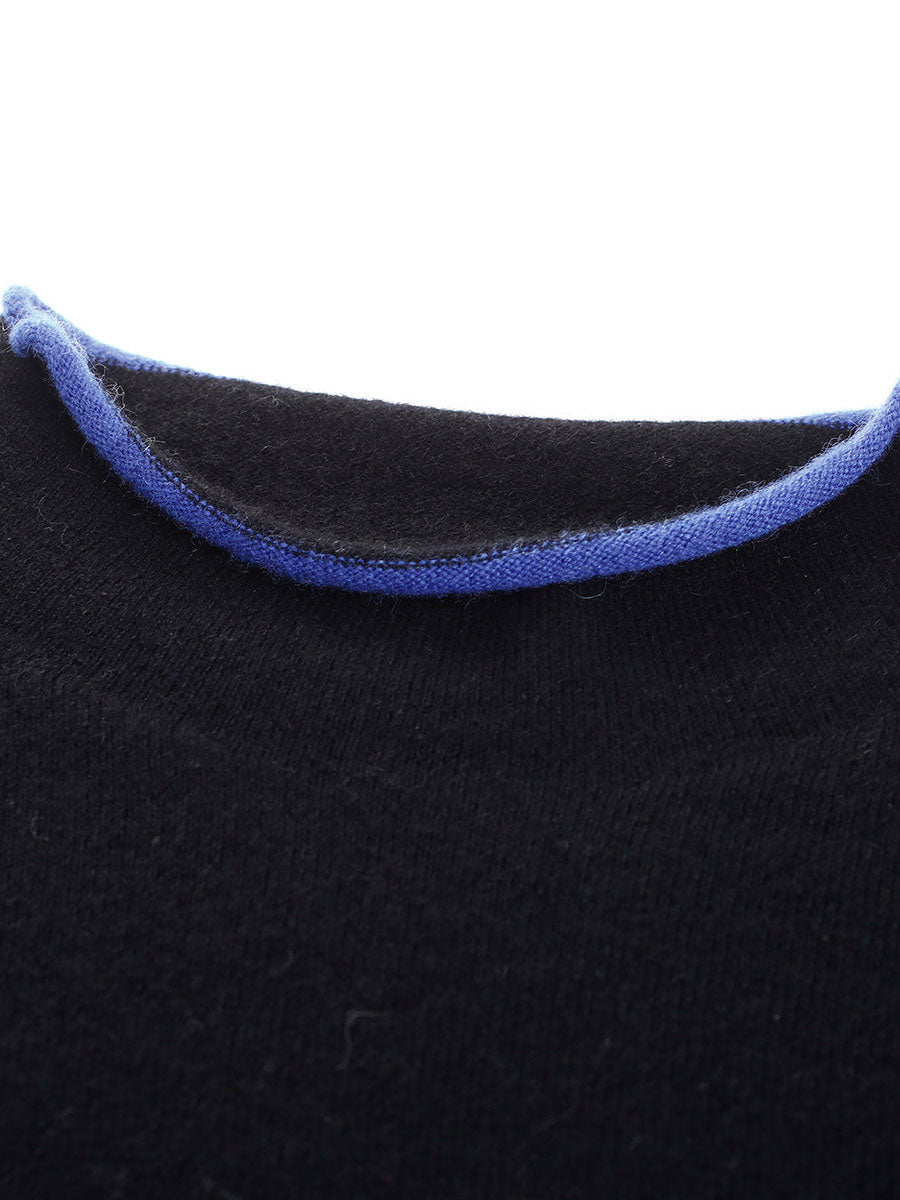 COMOBOCA 100% Cashmere Women's Knit Sweater with Colorful Cuffs