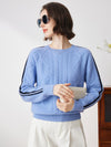 COMOBOCA 100% Cashmere Women's Crew Neck Intarsia Knit Sweater