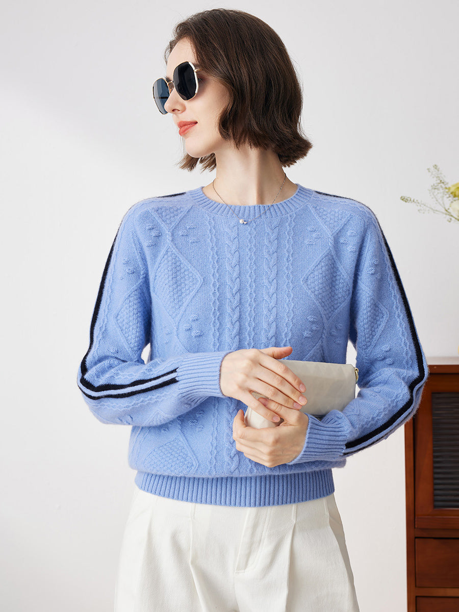 COMOBOCA 100% Cashmere Women's Crew Neck Intarsia Knit Sweater