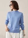 COMOBOCA Light Blue 100% Cashmere Women's Ribbed Cable Knit Sweater
