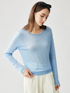 COMOBOCA Light Blue Women's Rhinestone Detail Crewneck Knit Sweater