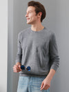 COMOBOCA 100% Cashmere Men's Ribbed Round Neck Knit Sweater