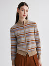 COMOBOCA 100% Cashmere Women's Fair Isle Double Zip Cardigan
