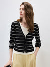 COMOBOCA Women's Striped Ribbed Knit Faux 2-in-1 Zip Cardigan