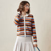 COMOBOCA 100% Cashmere Striped Knit Cardigan with Contrast Collar