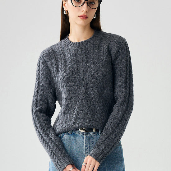COMOBOCA Gray 100% Cashmere Women's Chunky Cable Knit Sweater