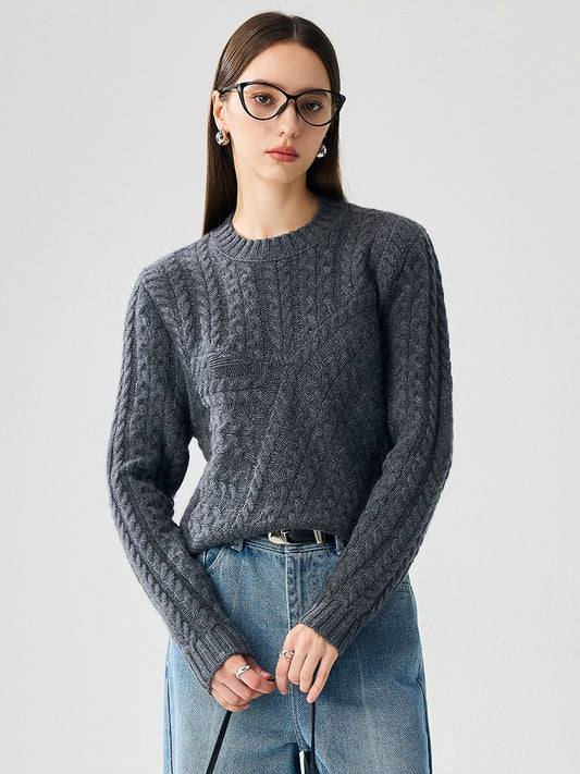 COMOBOCA Gray 100% Cashmere Women's Chunky Cable Knit Sweater