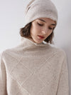 COMOBOCA 100% Cashmere Women's Diamond Knit Turtleneck Sweater