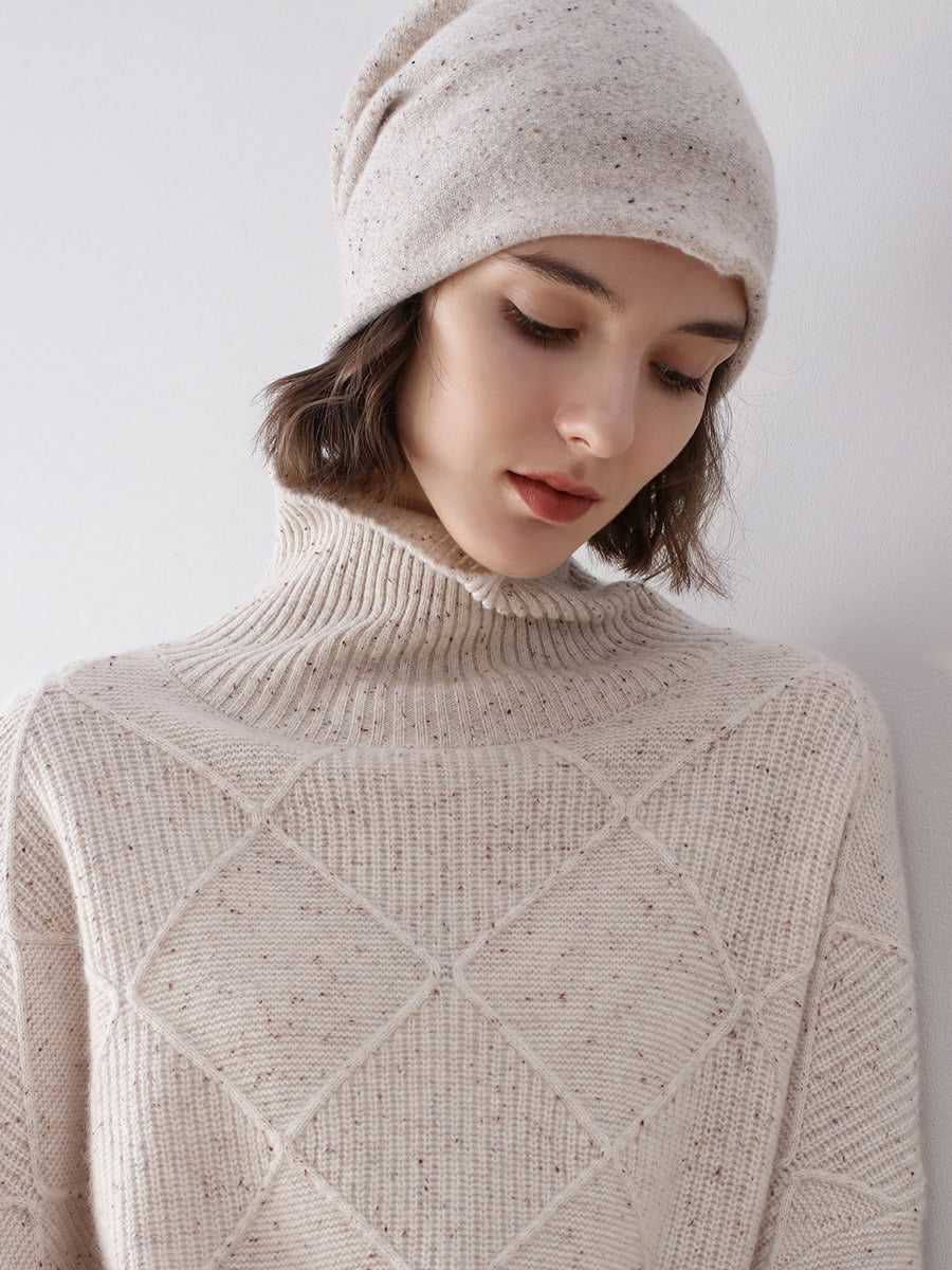 COMOBOCA 100% Cashmere Women's Diamond Knit Turtleneck Sweater