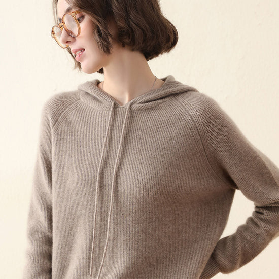 COMOBOCA Camel 100% Cashmere Women's Knit Sweater Hoodie