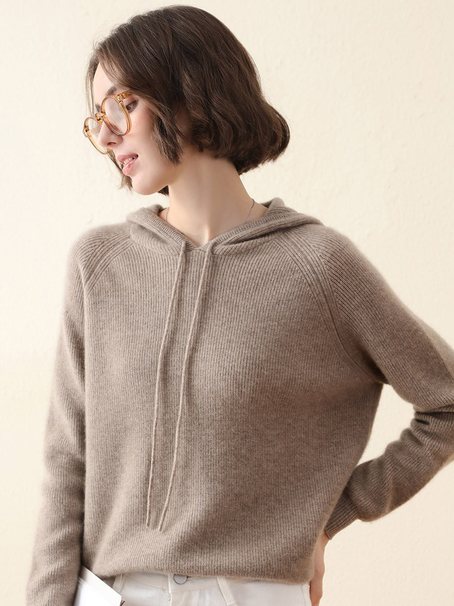 COMOBOCA Camel 100% Cashmere Women's Knit Sweater Hoodie