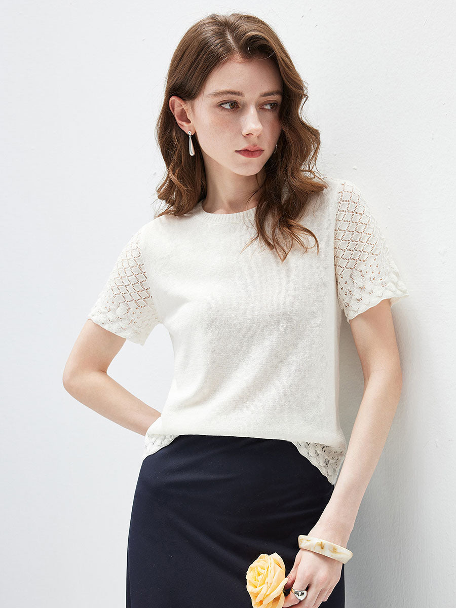 COMOBOCA Cloudy Women's Lace Trim Knit T-Shirt