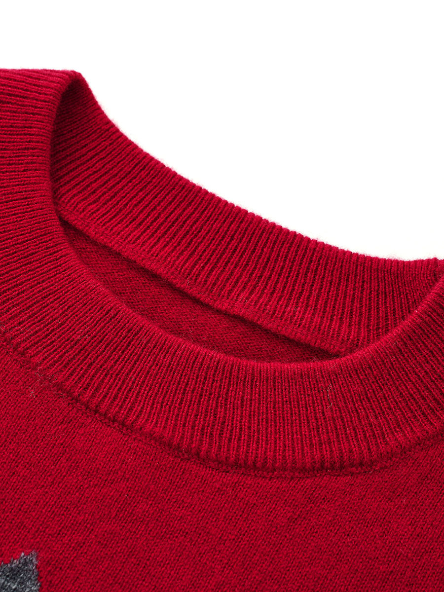 COMOBOCA 100% Wool Kids' Argyle Pattern Round Neck Sweater