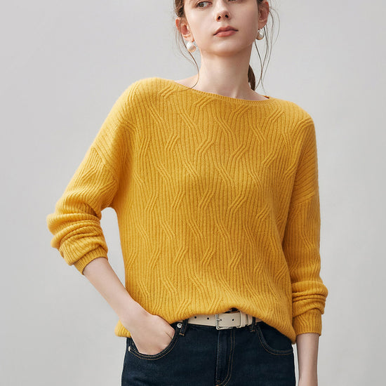 COMOBOCA 100% Cashmere Women's Geometric Wave Knit Sweater