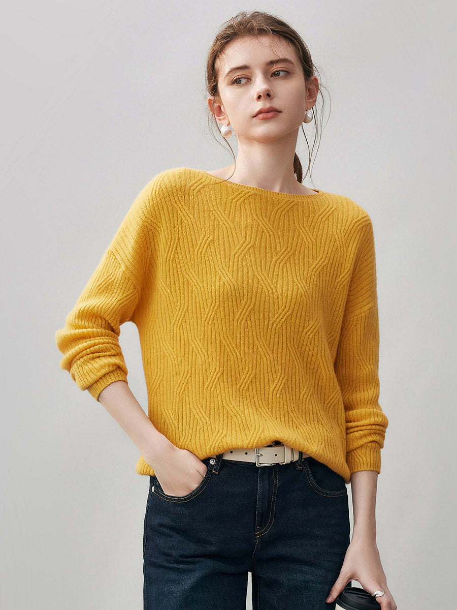 COMOBOCA 100% Cashmere Women's Geometric Wave Knit Sweater