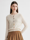COMOBOCA Beige 100% Cashmere Women's Embroidered Button-Front Cardigan