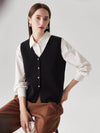 COMOBOCA 100% Wool Women's Button-Down Knit Vest