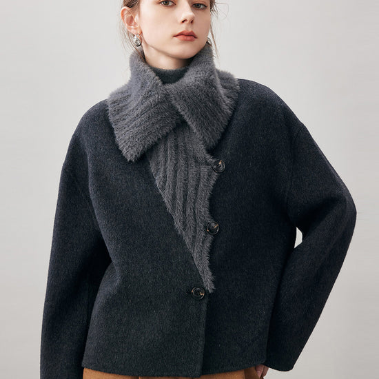 COMOBOCA Women's Fuzzy Sailor Collar Button Front Coat