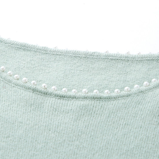 COMOBOCA 100% Cashmere Women's Pearl-Trimmed Knit Sweater