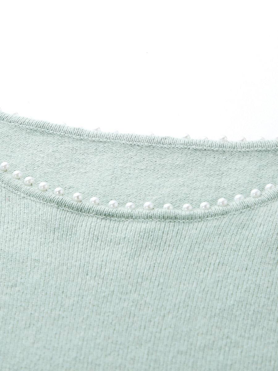 COMOBOCA 100% Cashmere Women's Pearl-Trimmed Knit Sweater