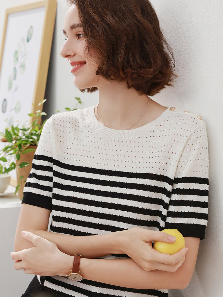 COMOBOCA Women's Striped Knit T-Shirt