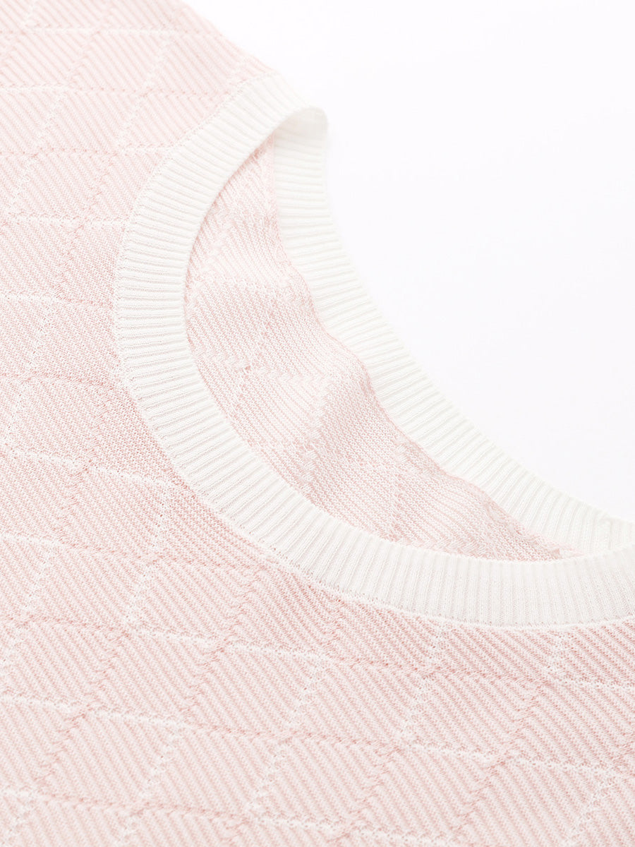 COMOBOCA Women's Diamond Knit Short Sleeve Sweater