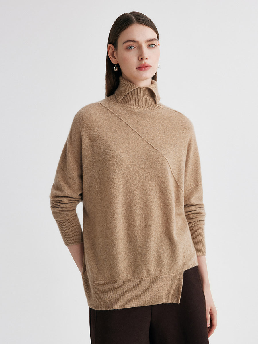 COMOBOCA 100% Cashmere Women's Asymmetric Turtleneck Sweater