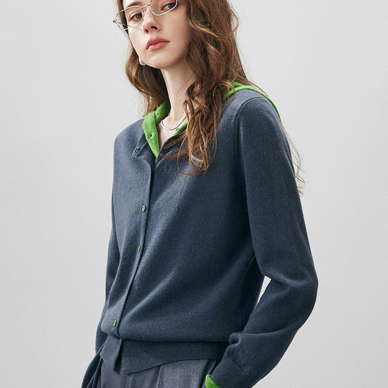 COMOBOCA 100% Wool Women's Contrast Button Down Hoodie