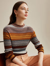 COMOBOCA 100% Wool Women's Multicolor Striped Knit Sweater