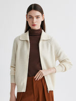 COMOBOCA Beige 100% Cashmere Women's Double Zip Knit Cardigan