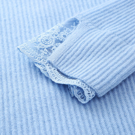 COMOBOCA 100% Cashmere Women's Faux Button Sweater with Lace Cuff