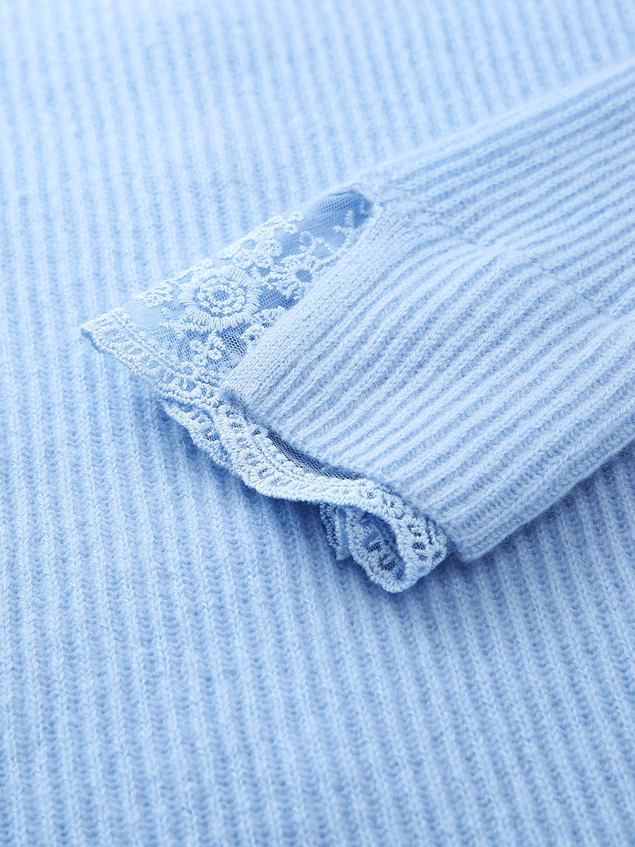 COMOBOCA 100% Cashmere Women's Faux Button Sweater with Lace Cuff