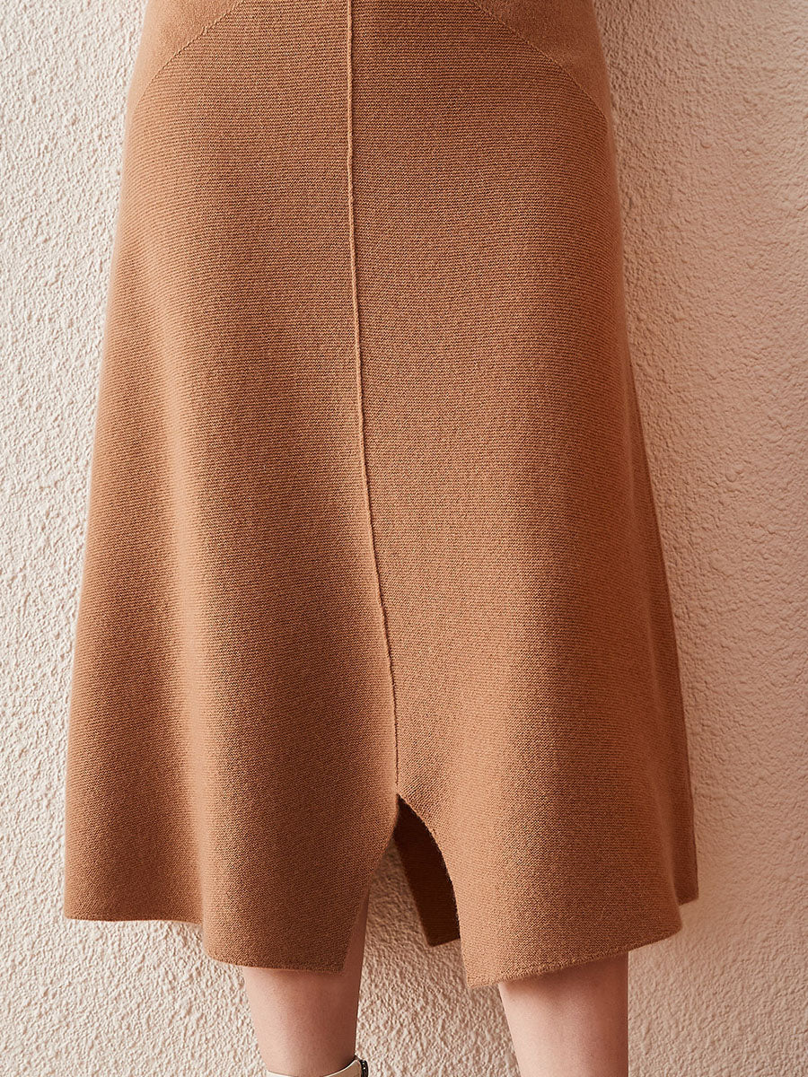 COMOBOCA 100% Cashmere Women's Split Knit Pencil Skirt