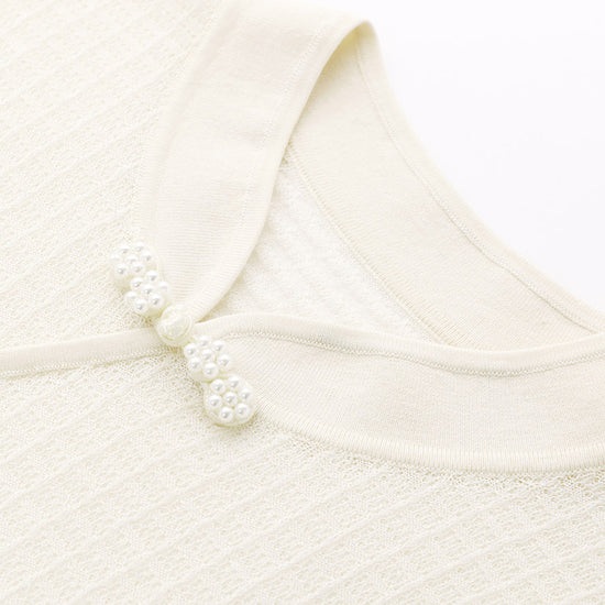 COMOBOCA Women's Textured Pearl Accents Blouse