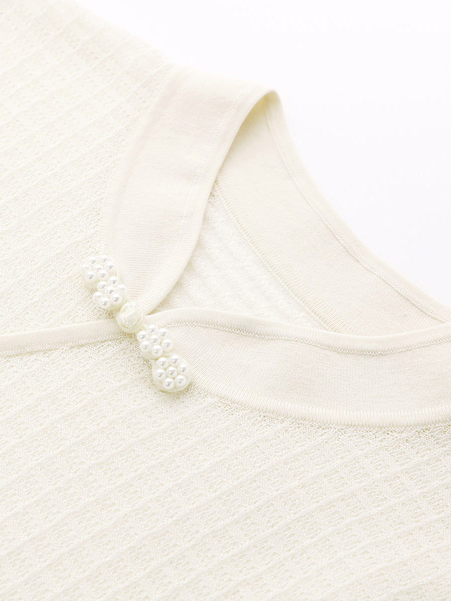 COMOBOCA Women's Textured Pearl Accents Blouse