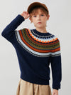 COMOBOCA 100% Wool Kids' Fair Isle Round Neck Sweater