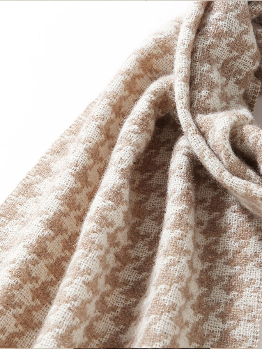 COMOBOCA 100% Cashmere Houndstooth Patterned Scarf