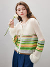 COMOBOCA Women's Rainbow Striped Button Down Cardigan