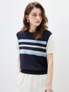 COMOBOCA Women's Striped Layered Knit T-Shirt