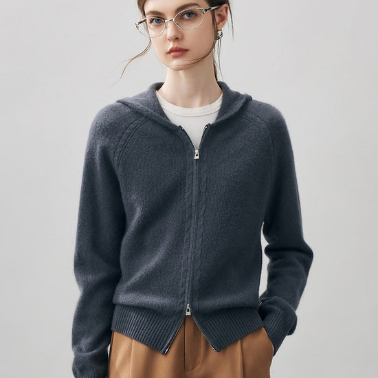 COMOBOCA Charcoal 100% Cashmere Women's Double Zip Hoodie