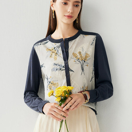 COMOBOCA Women's Floral Ribbed Button-Up Cardigan