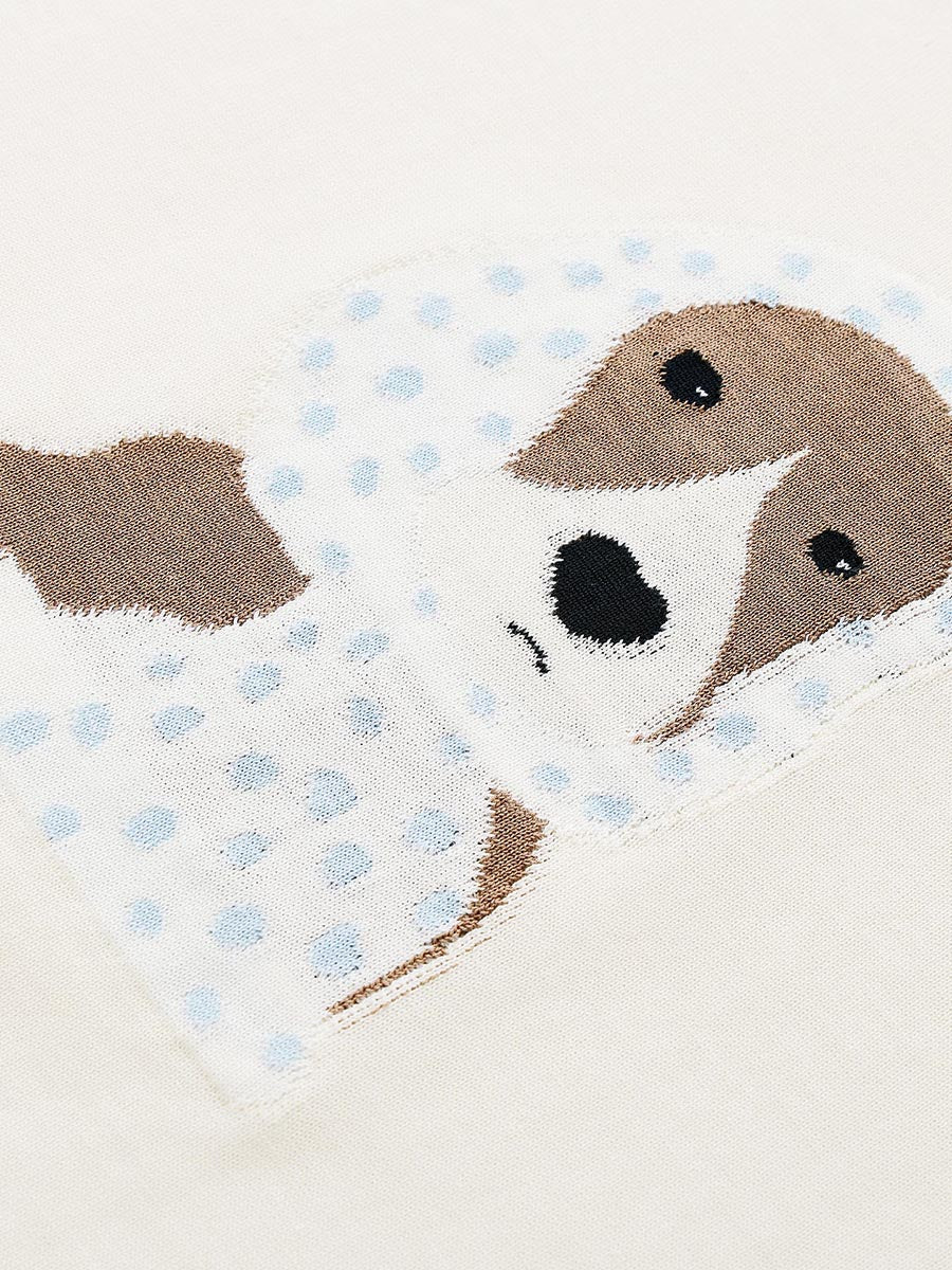 COMOBOCA Women's Puppy Intarsia Raglan Sleeve Knit T-Shirt