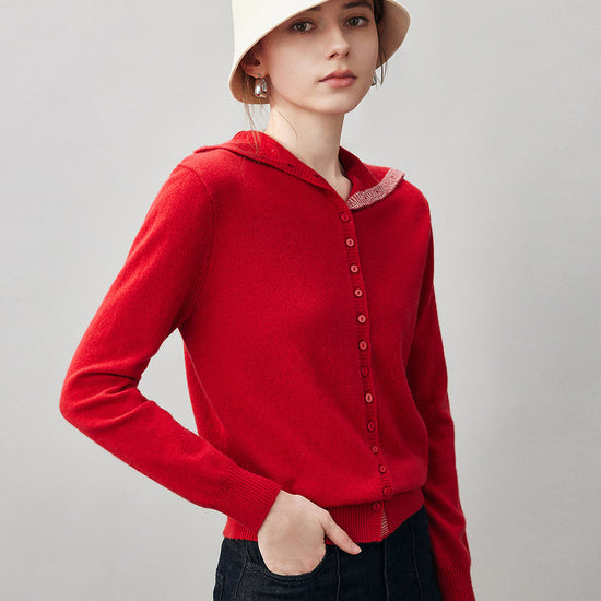 COMOBOCA 100% Cashmere Women's Turtleneck Button-Up Cardigan