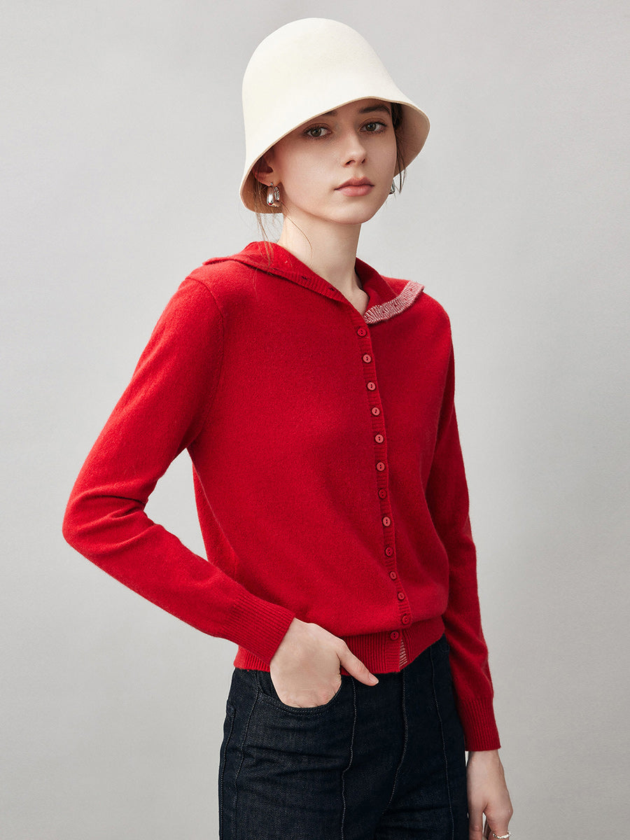 COMOBOCA 100% Cashmere Women's Turtleneck Button-Up Cardigan